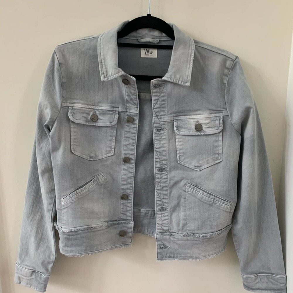 Wash Lab Ruffle My Feathers Cropped Jean Jacket XS